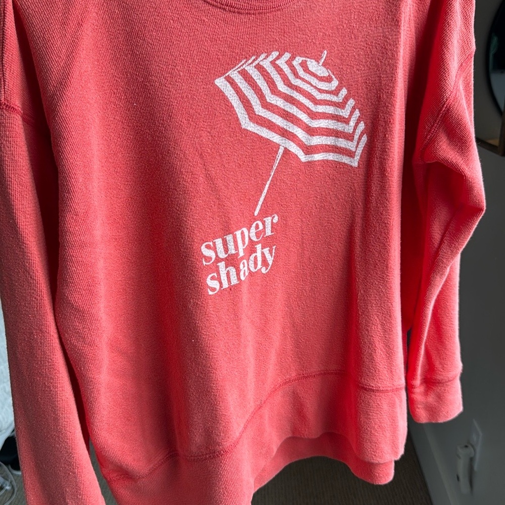 aerie Pink Crew & Scoop Neck Sweatshirt with Beach Umbrella Graphic